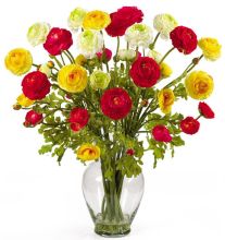 Ranunculus Silk Flower Arrangement, w/Liquid Illusion, Mixed