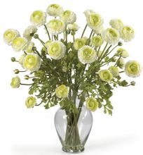 Ranunculus Silk Flower Arrangement, w/Liquid Illusion, Cream