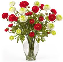 Ranunculus Silk Flower Arrangement, w/Liquid Illusion, Red/White