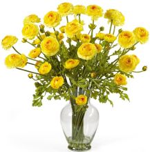 Ranunculus Silk Flower Arrangement, w/Liquid Illusion, Yellow