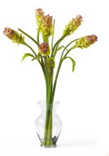 Oriental Ginger Silk Flower Arrangement, w/Liquid Illusion, Green/Lavender