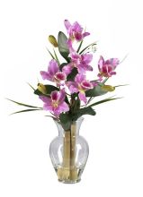 1126 PP - Triple Mini Cattleya Orchid Liquid Illusion Silk Flower Arrangement Purple