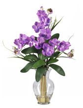 1127 PP - Triple Mini Vanda Orchid Liquid Illusion Silk Flower Arrangement Purple