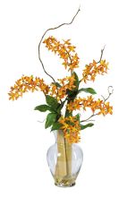 Sac Orchid Silk Flower Arrangement, w/Liquid Illusion, Orange