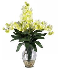 1134 WH - Triple Vanda Orchid Liquid Illusion Silk Flower Arrangement White