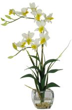 Dendrobium Silk Flower Arrangement, w/Glass Vase, Cream