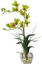 Dendrobium Silk Flower Arrangement, w/Glass Vase, Green