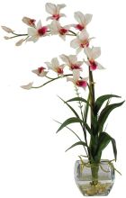 Dendrobium Silk Flower Arrangement, w/Glass Vase, White