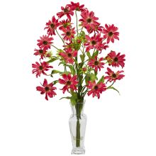 Cosmos Silk Flower Arrangement, w/Vase, Red