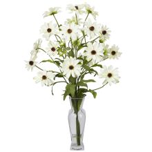 Cosmos Silk Flower Arrangement, w/Vase, White