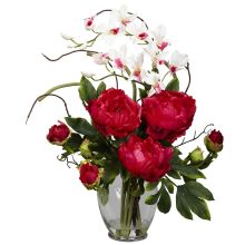 1175 RD - Peony & Orchid Silk Flower Arrangement Red