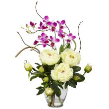 Peony & Orchid Silk Flower Arrangement, White