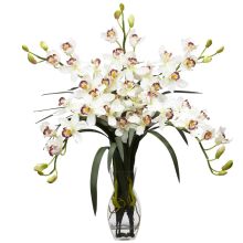 1184 WH - Cymbidium Orchid Silk Flower Arrangement White