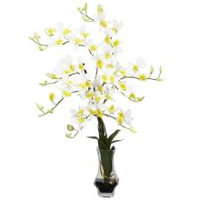 1189 CR - Dendrobium w/Curved Vase Silk Flower Arrangement - Cream