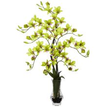 1189 GR - Dendrobium w/Curved Vase Silk Flower Arrangement - Green