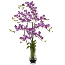 1189 PP - Dendrobium w/Curved Vase Silk Flower Arrangement - Purple