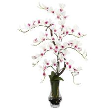 1189 WH - Dendrobium w/Curved Vase Silk Flower Arrangement - White