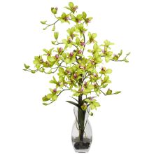 1190 GR - Dendrobium w/Vase Silk Flower Arrangement - Green