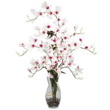 1190 WH - Dendrobium w/Vase Silk Flower Arrangement - White