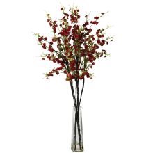 Cherry Blossoms Silk Flower Arrangement, w/Vase - Red