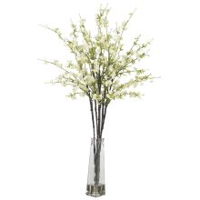 Cherry Blossoms Silk Flower Arrangement, w/Vase - White