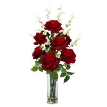 Roses w/Cherry Blossoms Silk Flower Arrangement