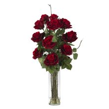 Tea Roses W/Cylinder Vase Silk Flower Arrangement