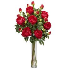 1230 RD - Peony w/Cylinder Silk Flower Arrangement Red