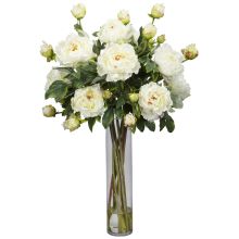 Peony w/Cylinder Silk Flower Arrangement, White