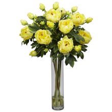 Peony w/Cylinder Silk Flower Arrangement, Yellow