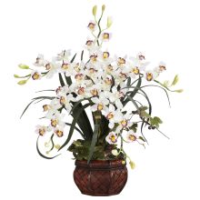 Cymbidium w/Decorative Vase Silk Arrangement, White