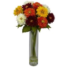 Sunflower Teddy Bear w/Cylinder Silk Flower Arrangement, Assorted