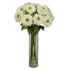 Sunflower Teddy Bear w/Cylinder Silk Flower Arrangement, White