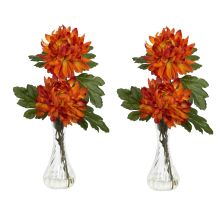 Mum w/Bud Vase Silk Flower Arrangement (Set of 2) Orange