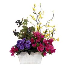 1270 - Mixed Floral w/Azalea & White Wash Planter Silk Arrangement