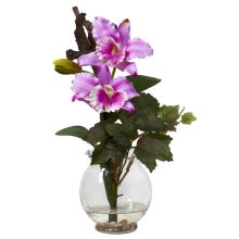 Mini Cattleya w/Fluted Vase Silk Flower Arrangement, Lavender