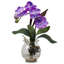 Mini Vanda w/Fluted Vase Silk Flower Arrangement, Purple