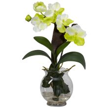 Mini Vanda w/Fluted Vase Silk Flower Arrangement, White