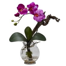 Mini Phalaenopsis w/Fluted Vase Silk Flower Arrangement, Purple