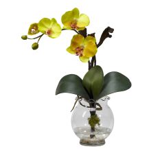 Mini Phalaenopsis w/Fluted Vase Silk Flower Arrangement, Yellow