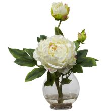 Peony w/Fluted Vase Silk Flower Arrangement, White