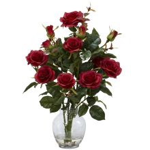 1281 RD - Rose Bush w/Vase Silk Flower Arrangement Red