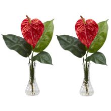 Anthurium w/Bud Vase Silk Flower Arrangement (Set of 2)