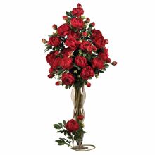 2126 RD - 38.5" Peony w/Leaves Stem (Set of 12) Red