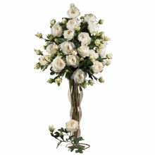 Peony Silk Flower, w/Leaves 38.5" (Set of 12) White