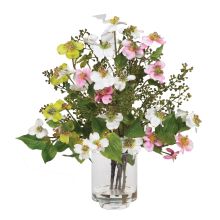 Dogwood Silk Flower Arrangement w/Glass Vase & Liquid Illusion