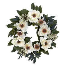 Silk Flower Arrangement Magnolia Wreath 22"