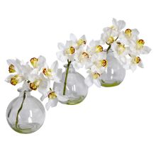 Cymbidium  Orchid w/Vase Silk Flower Arrangement (Set of 3)
