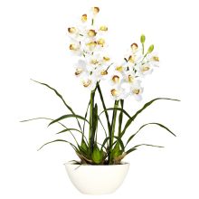 4803 - Cymbidium w/White Vase Silk Flower Arrangement
