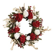 White Roses and Hydrangea Wreath 24"  Silk Floral Arrangement